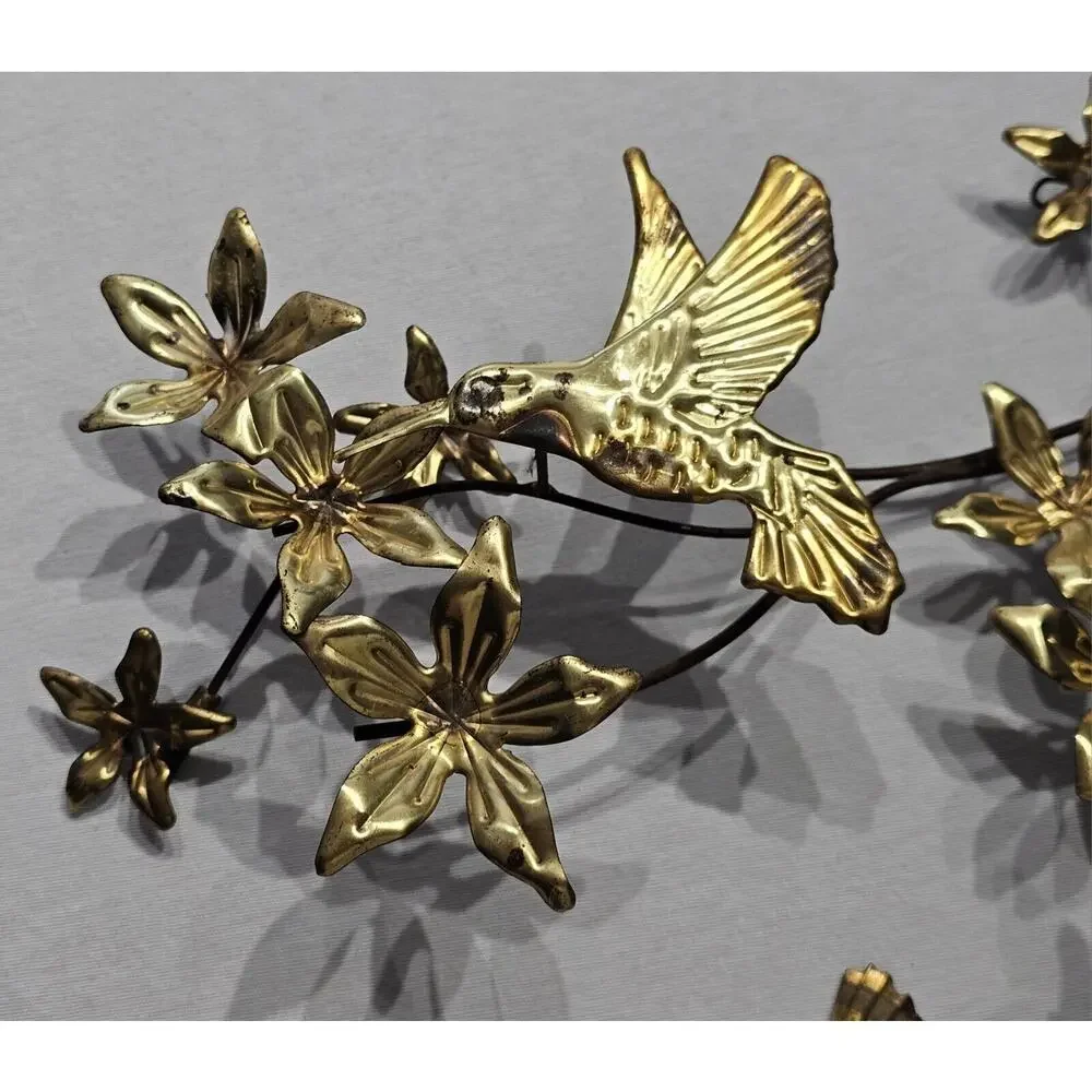 Vintage Homco Metal Wall Decor Hummingbirds Flowers Brass MCM Home Interiors Set